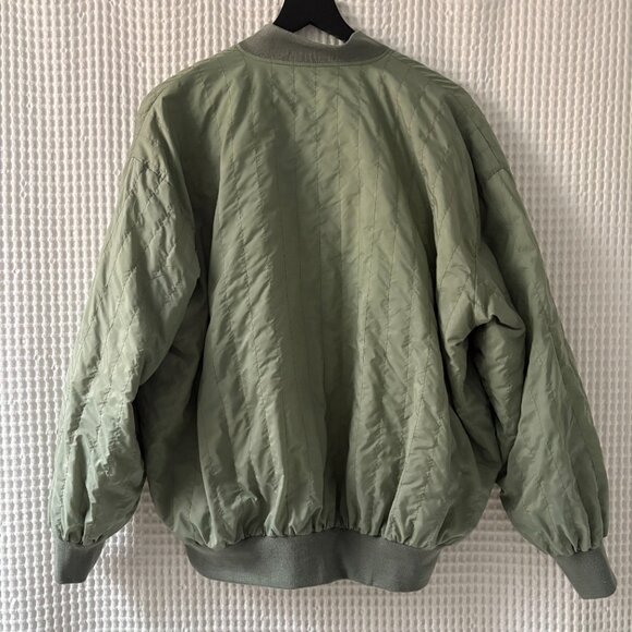 Vtg Donna Toran reversible silk bomber jacket sage green white women's large - Picture 7 of 7